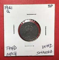 1941G GERMANY THIRD REICH SWASTIKA WORLD WAR 2! 5 PFENNIG! SWASTIKA! OLD COIN!