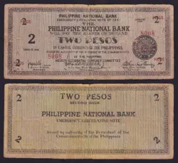 1941 US PHILIPPINES 2 PESOS PNB NEGROS OCCIDENTAL WW2 EMERGENCY BANKNOTE