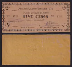 US PHILIPPINES 5 PESOS MOUNTAIN PROVINCE PNB EMERGENCY WW2 NOTE SIGNED