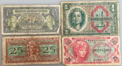 4 MILITARY PAYMENT CERTIFICATES WORLD WAR 2