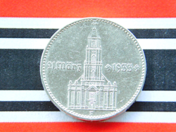 GERMAN COIN 2 REICHSMARK 1934 F POTSDAM CHURCH SWASTIKA DATE SILVER 3RD WW2 MARK