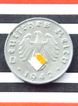 GERMAN COIN 1942 B 1 REICHSPFENNIG ZINC SWASTIKA 3RD REICH WW2  RARE PFENNIG RPF