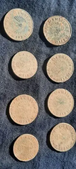 COIN LOT THIRD REICH WW2 GERMAN 10,5  REICHSPFENNIG ZINC COINS