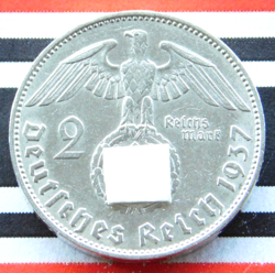 GERMAN 2 REICHSMARK 1937 J SWASTIKA HINDENBURG SILVER COIN 3RD REICH WW2 MARK BU