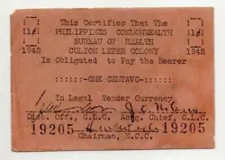 PHILIPPINES CULION LEPER COLONY WW2 1942 1 CENTAVO S241