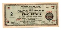 1941 PHILIPPINES S625 2 PESO NEGROS CIRCULATING BANKNOTE WW2 EMERGENCY MONEY UNC