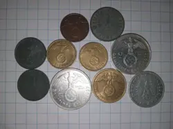 10 COIN LOT NAZI SYMBOLS : WW2 GERMAN THIRD REICH 2 SILVER HINDENBURG PICS UNC?
