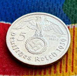 1939 D 5 MARK WW2 GERMAN SILVER COIN THIRD REICH  REICHSMARK
