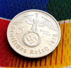 GERMANY 1938 F 5 MARK GERMAN WW2 SILVER COIN THIRD REICH  REICHSMARK AU