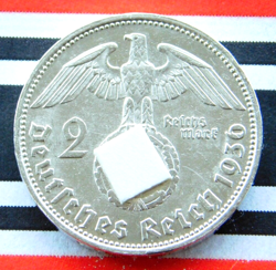 GERMAN 2 REICHSMARK 1936 G SWASTIKA HINDENBURG SILVER COIN 3RD WW2   UNC   MARK