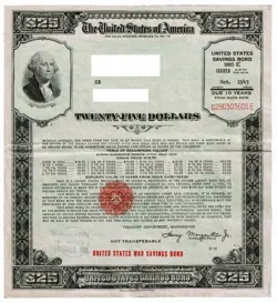 1943 US WW2 WAR SAVINGS BOND SERIES E $25 DOLLAR DENOMINATION PRINTED BY THE BEP