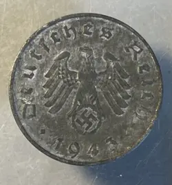 WW2 PERIOD GERMAN COIN / 10 REICHSPFENNIG 1943