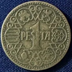 1944 SPAIN - 1 PESETA - 371 - ALUMINUM BRONZE - 3.5G ONLY ONE YEAR WW2 COIN
