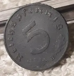 1941-B GERMAN 5 REICHSPFENNIG ,WWII, WW2 GERMANY, 5PF COIN