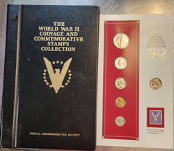 THE WORLD WAR 2 COINAGE & STAMP SET, WALKING LIBERTY SILVER X 4 ...NCB1