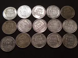 15 STEEL 1943 LINCOLN WHEAT CENTS 1943 WORLD WAR 2 WW2 5 EACH PDS