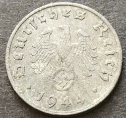 GERMANY-1944-THIRD REICH - 1 REICHSPFENNIG  COIN-WORLD WAR 2 - MINT G-KARLSRUHE