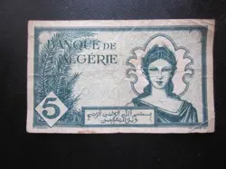 1942 ALGERIA 5 FRANCS BANKNOTE WWII WW2 COLLECTIBLE NOTE