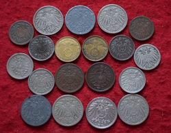 19 GERMAN COINS 1870'S TO 1930'S, 1, 2, 5, AND 10 PFEN COINS: EMPIRE, WW1, WW2