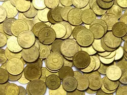 NAZI GERMAN THIRD REICH - 50 COINS 5   10 REICHSPFENNIG 1937-1939 BRASS WW2 LOT