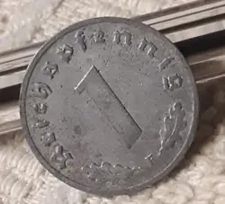 1943 GERMAN 1 REICHSPFENNIG ~ GERMANY ~ WW2 1PF COIN , HEAVILY CIRCULATED COIN