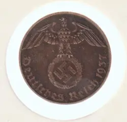 RARE WWII COPPER GERMAN WAR 1937-E WW2 GERMANY 2 REICHSPFENNIG COLLECTION COIN