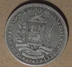 WORLD WAR 2 .835 SILVER COIN LOT 1945 VENEZUELA DOS BOLIVARES 10 GRAMS .2684 ASW