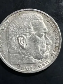 5 REICHSMARK NAZI GERMAN GENUINE WW2 THIRD REICH 90% SILVER COIN 1934