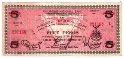 1943 PHILIPPINES S328A ILOILO 5 PESOS WHITE PAPER EMERGENCY CURRENCY WW2 AU