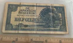 SINGAPORE WW2 JAPAN OCCUPIED HALF GULDEN BANKNOTE 1942 CIRC. TOUGHER TYPE!