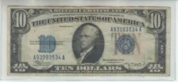 1934-A $10 RARE WRONG SEAL COLOR ERROR / WW2 CAPTURED & CHANGED NORTH AFRICA