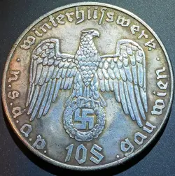 RARE PRE-WW2 NAZI WINTER RELIEF COIN VIENNA AUSTRIA 10 SCHILLING 1930S DESIGN