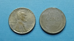 UNITED STATES 1943 STEEL PENNY, WW2 ERA STRUCK THROUGH GREASE ERROR COINS, VF-EF