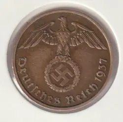 RARE WWII COPPER GERMAN WAR 1937-D WW2 GERMANY 2 REICHSPFENNIG COLLECTION COIN