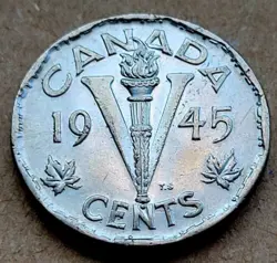 1945 CANADA 5 CENTS - CHROMIUM WW2 VICTORY COIN CANADA