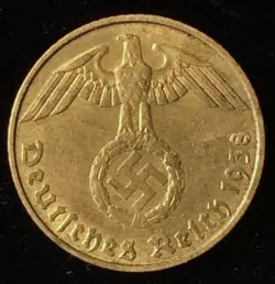 1938 - J GERMANY 5 PFENNIG, WORLD WAR 2, HAMBURG MINT