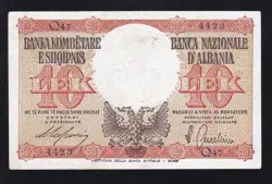 ALBANIA ---WW2 --- 10  LEK  1940--- A-UNC/UNC -- RARE ---