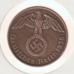 RARE WWII COPPER GERMAN WAR 1938-D WW2 GERMANY 2 REICHSPFENNIG COLLECTION COIN