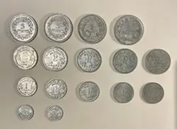 16 WW2 ETAT FRANÇAIS FRANC COINS : 1942, 1943,1944, 1945 VICHY FRANCE