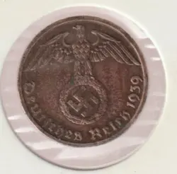 RARE WWII COPPER GERMAN WAR 1939-E WW2 GERMANY 1 REICHSPFENNIG COLLECTION COIN