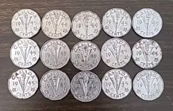 OLD CANADIAN COIN LOT - 15 PCS - 5 CENT CANADIAN GEORGE VI WW2 VICTORY COINS 