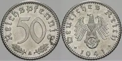 GENUINE WW2 NAZI GERMANY THIRD REICH 50 REICHSPFENNIG PFENNING COIN GERMAN 1941