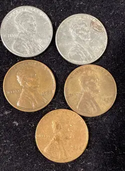 1943 P D WHEAT HEAD LINCOLN PENNY SET WWII WW2 STEEL WAR PENNY PAIR 5 TOTAL