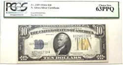 $10 1934-A YELLOW SEAL EMERGENCY NOTES ISSUED DURING WW2 2309 PCGS 63 PPQ