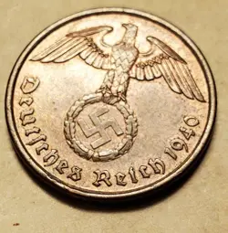 GERMAN 1940 A 2  REICHSPFENNIG   COIN 3RD REICH WW2 PFENNIG RP