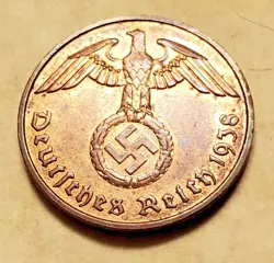 GERMAN 1938 F  2  REICHSPFENNIG   COIN 3RD REICH WW2 PFENNIG RP