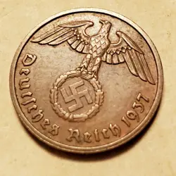 GERMAN 1937 F  2  REICHSPFENNIG   COIN 3RD REICH WW2 PFENNIG RP