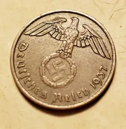GERMAN 1937 A 2  REICHSPFENNIG   COIN 3RD REICH WW2 PFENNIG RP