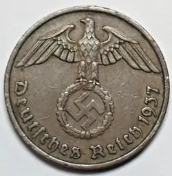 1937 F 2 REICHSPFENNIG NAZI GERMANY COIN WW2
