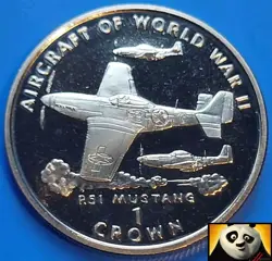 1995 ISLE OF MAN 1 ONE CROWN P.51 MUSTANG AIRCRAFT OF WWII WW2 CROWN SIZE COIN
